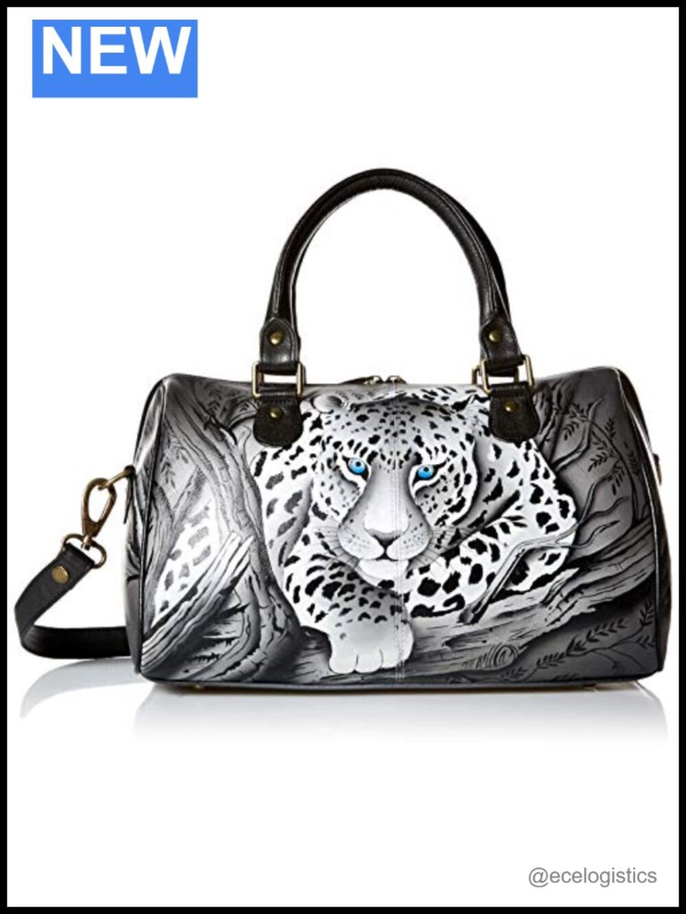 Genuine Leather Zip Around Satchel Hand-Painted Artwork Multi-Pocket